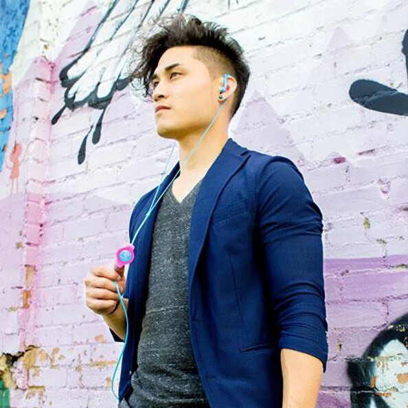 Auricolari in-ear retrattili sport - Blu/Rosa