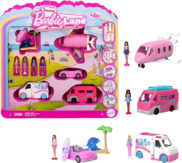 Barbie Set 4 Bambole e 4 Veicoli  amicizia e avventura in movimento